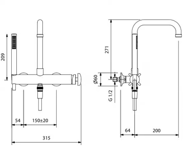 CROSS - Wall-mounted bathtub mixer with hand shower by Park Avenue - view 3